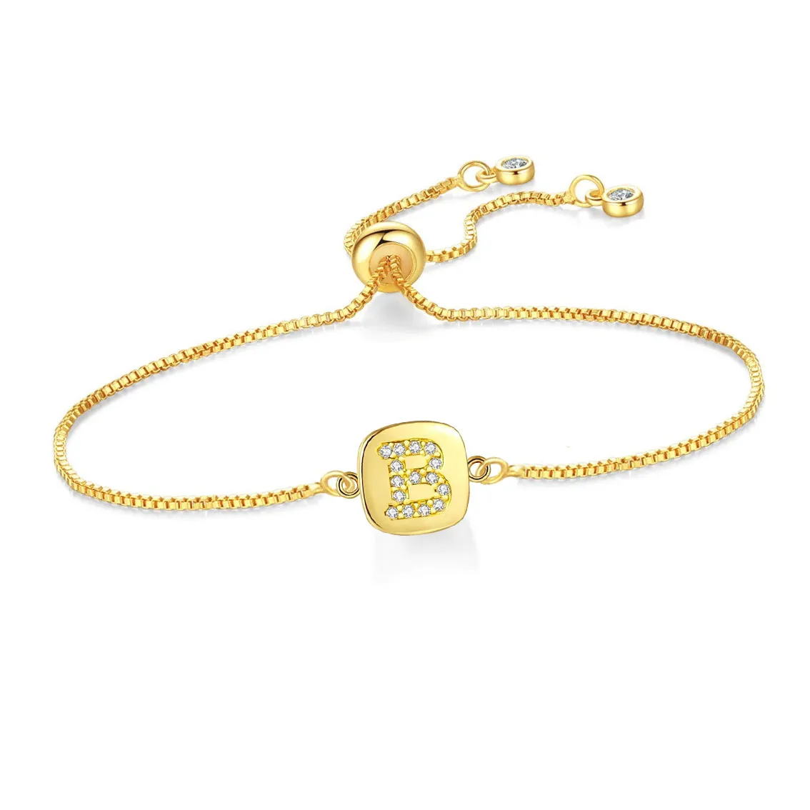White Cubic Zirconia Crystal Alphabet A-Z Charm Bracelet Women New Fashion Gold-plated Brass CZ Stones Capital Letter Jewelry