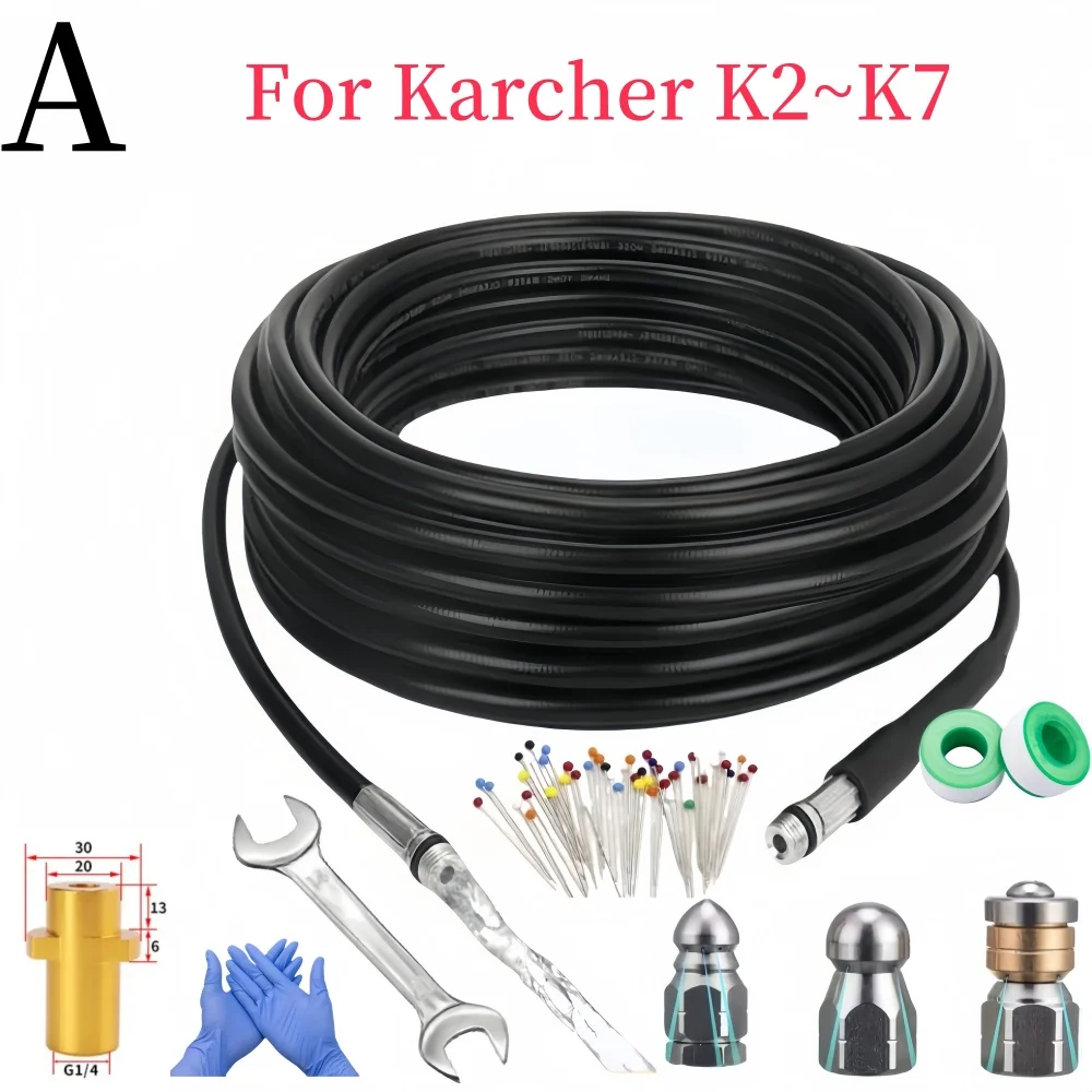2-40m Hogedrukreinigingsmachine Slang Riool Drainage Reinigingsslang Pijpleiding Cleaner Kit Rioolreinigingsmondstuk voor Karcher - afbeelding 1