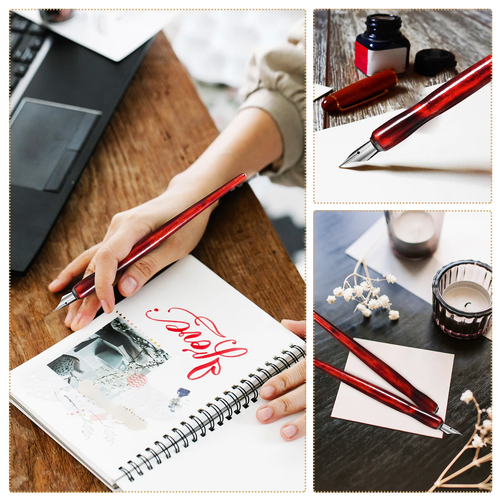 

12 Pcs Portable Red Wood Color Dip Pen Holders Nib Holders Calligraphy Supplies For Students