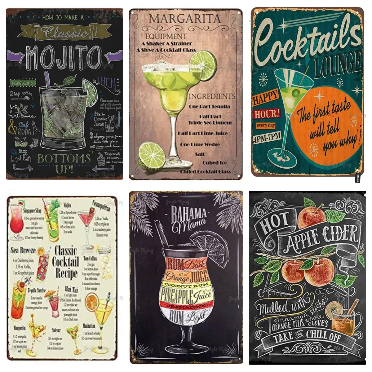 Mojito Metal Cocktail Menu Tin Margarita Sign Retro Mixology Recipe Lovers Guide Bar Pub Decor Drink Alcoholic Poster Rustic