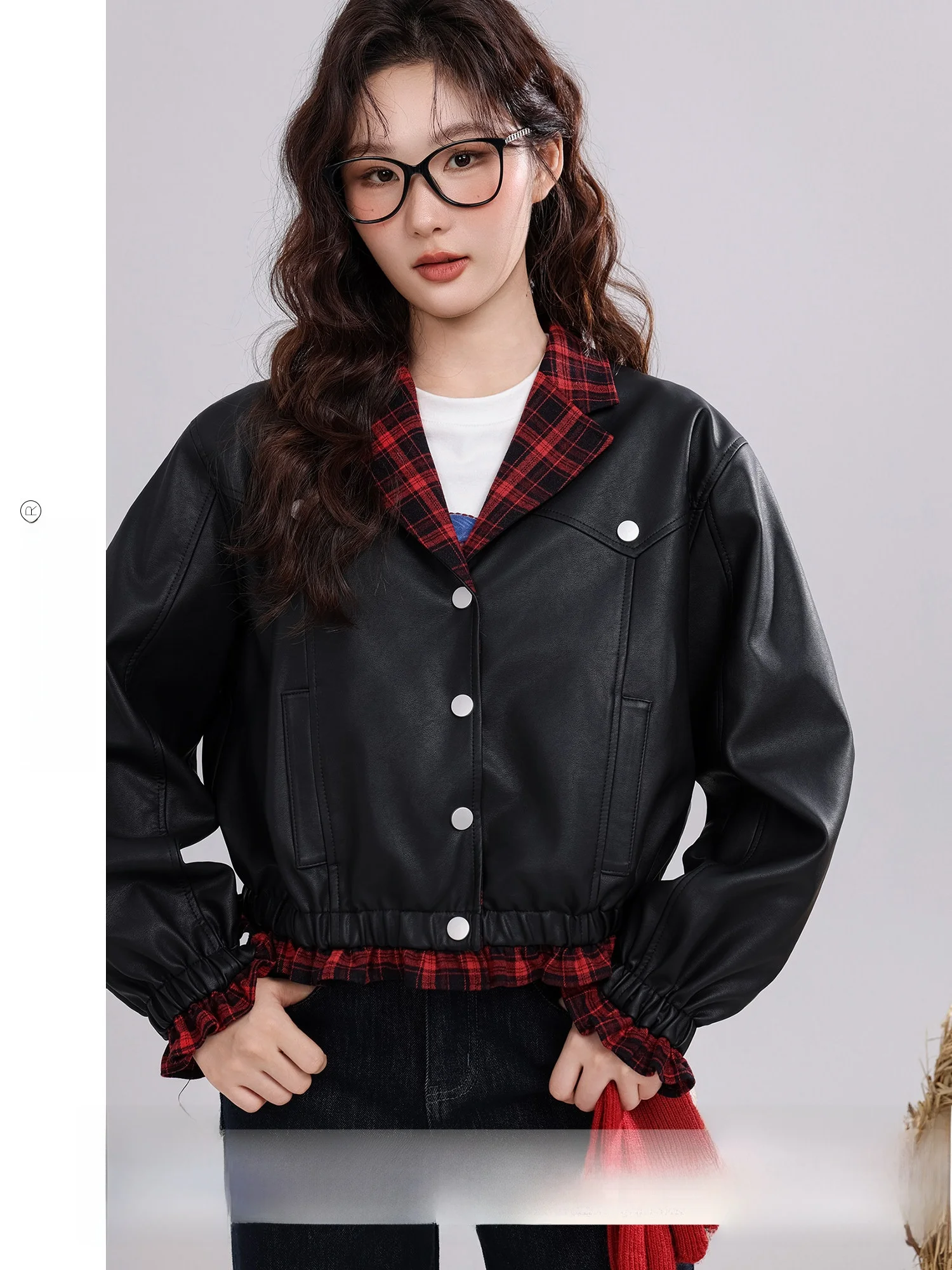 

Pia ort клетчатая кожаная куртка в стиле пэчворк, женская винтажная дизайнерская зимняя новинка, ветрозащитная молодежная повседневная модная искусственная кожа