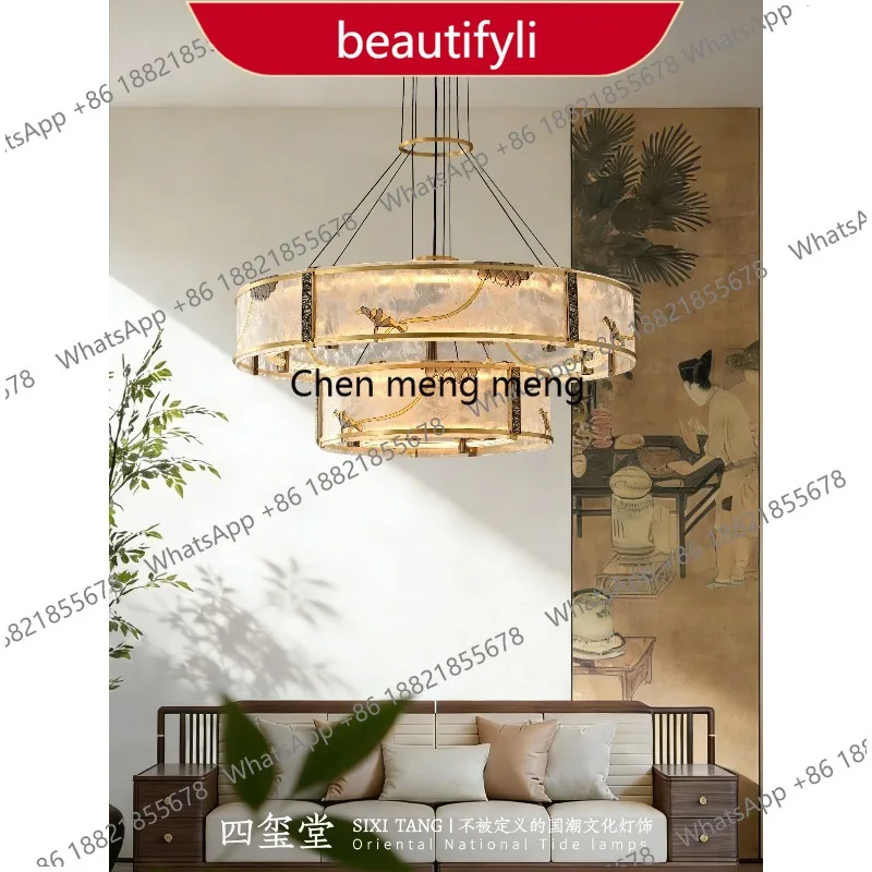 

01A New Chinese living room chandelier full copper enamel color Song style aesthetic bedroom dining room lamp