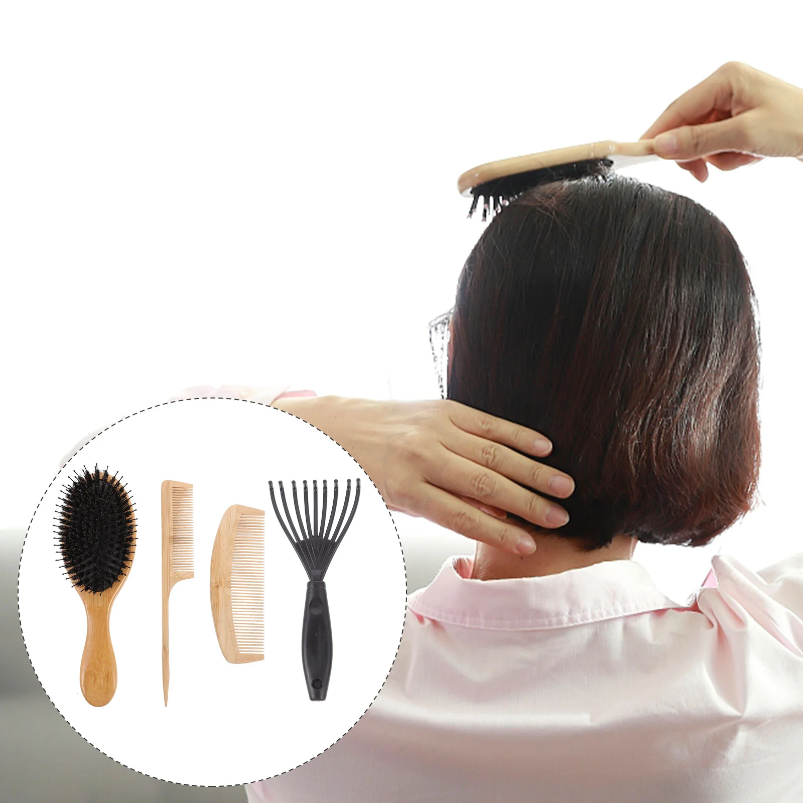 4 Pcs Hair Barber Comb Airbag Massage Pointed Tail Hairdressing Set Scalp Hairbrush Brown