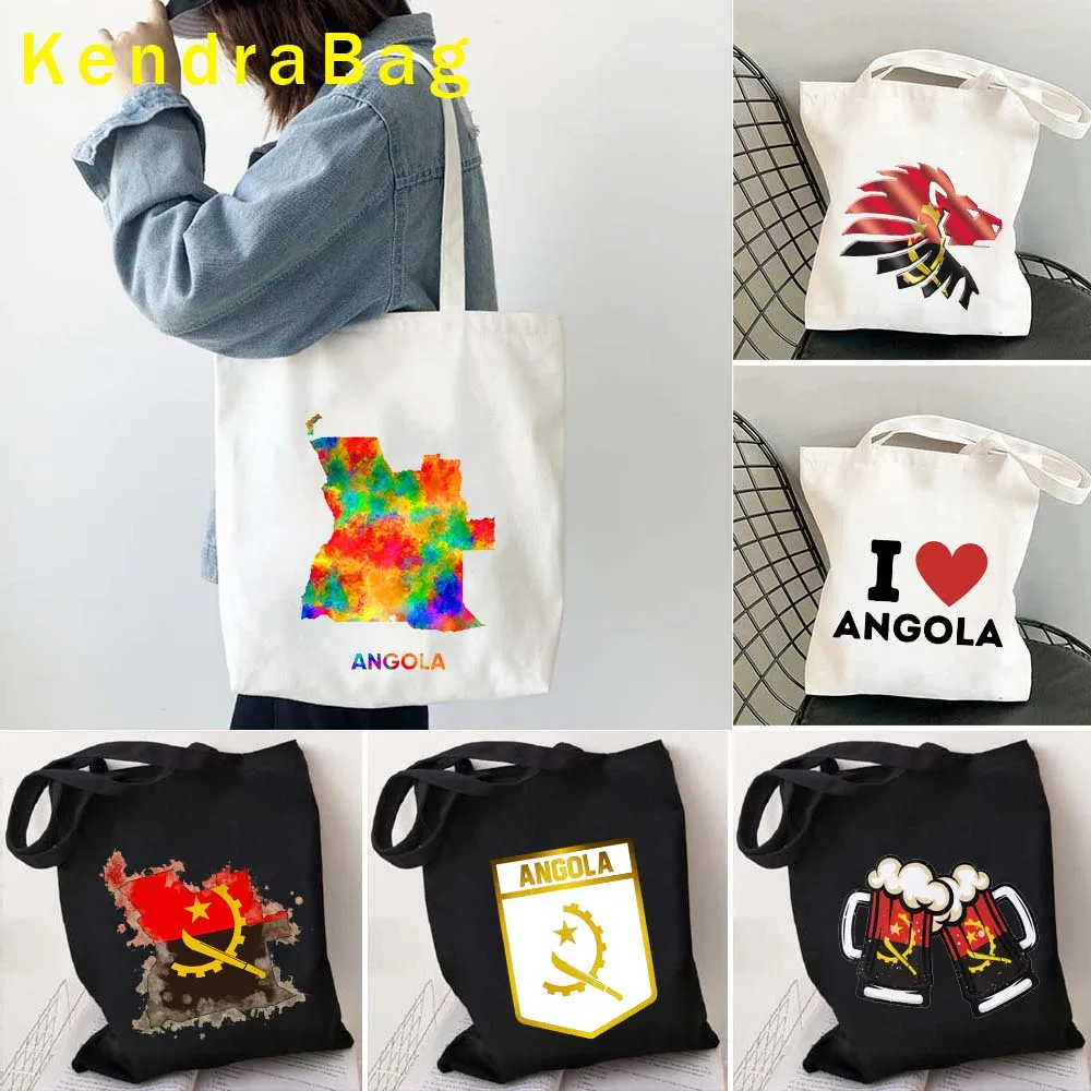 

Luanda Angola Map Flag Emblem Gift Idea Love Heart South Africa Skyline Watercolor Shopper Canvas Tote Bags Cotton Cute Handbag