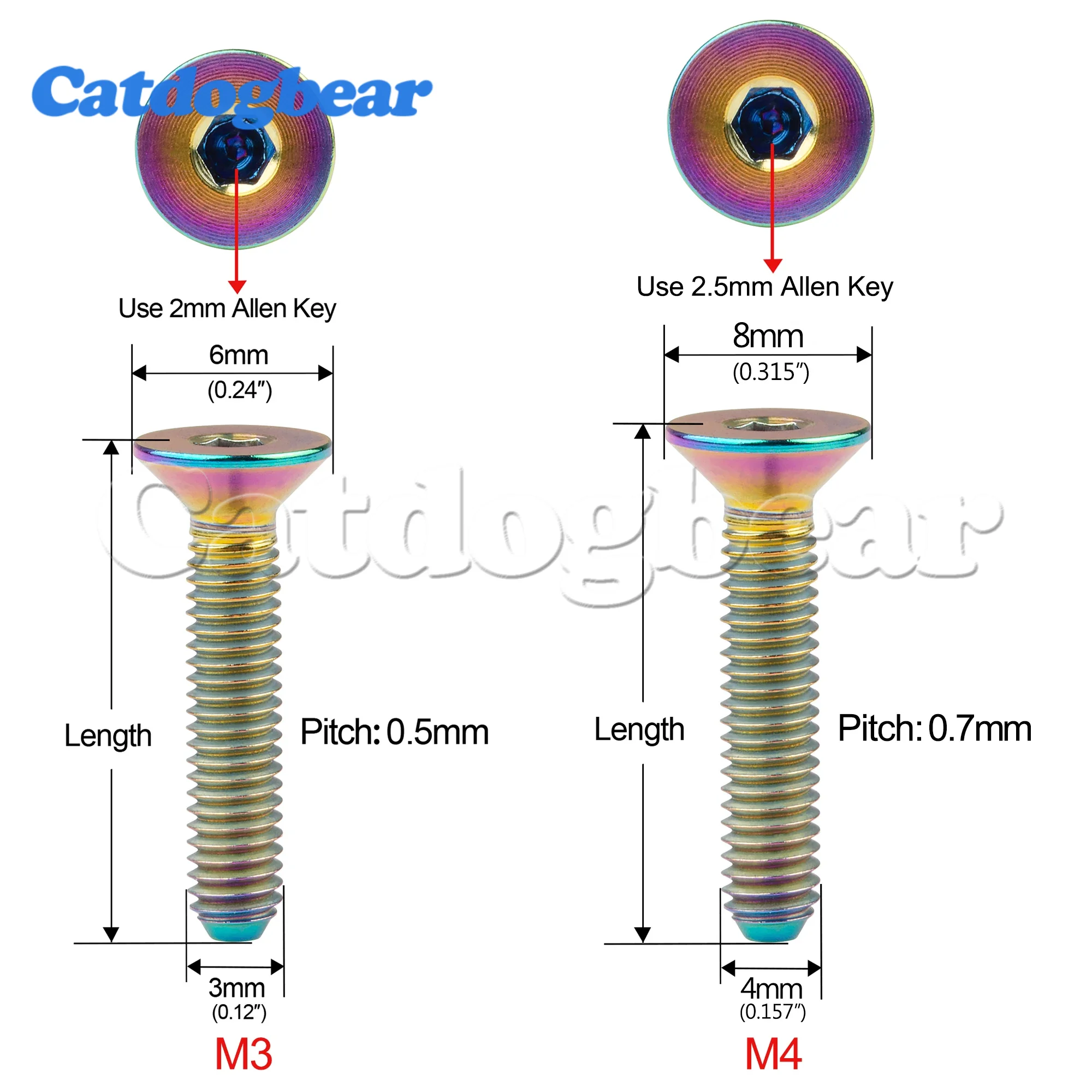 Catdogbear Lega di titanio M3/M4 Bullone a testa svasata Vite a testa cilindrica per bicicletta 6mm 8mm 10mm 12mm 15mm 20mm