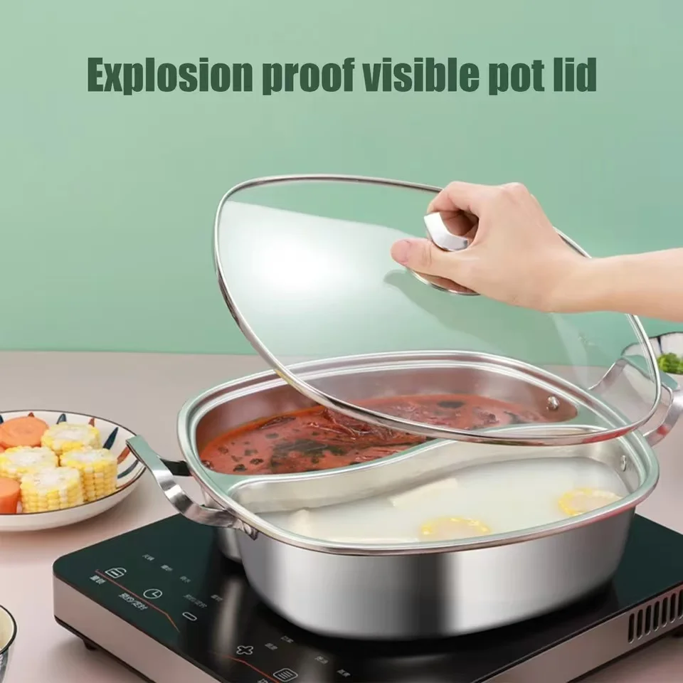 30cm/32cm/34cm 316 Stainless Steel 32cm Divided Hot Pots Fondue Chinese Soup Hotpots Induction Cooker Cooking Pot Twin Divided