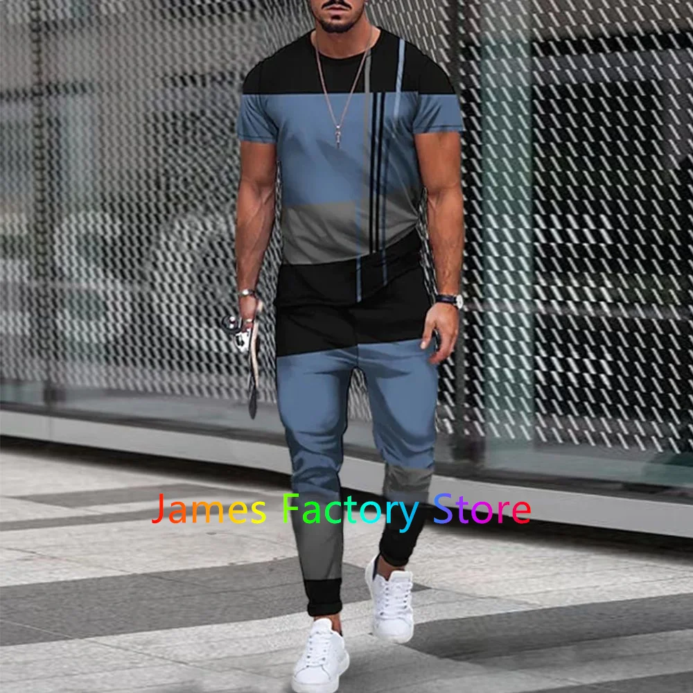 Fashion Tracksuit 2 Piece Outfit Set Men Tshirt Long Pant Suit Summer Oversized Clothes 3D Printed Sportswear Male Jogging Suit