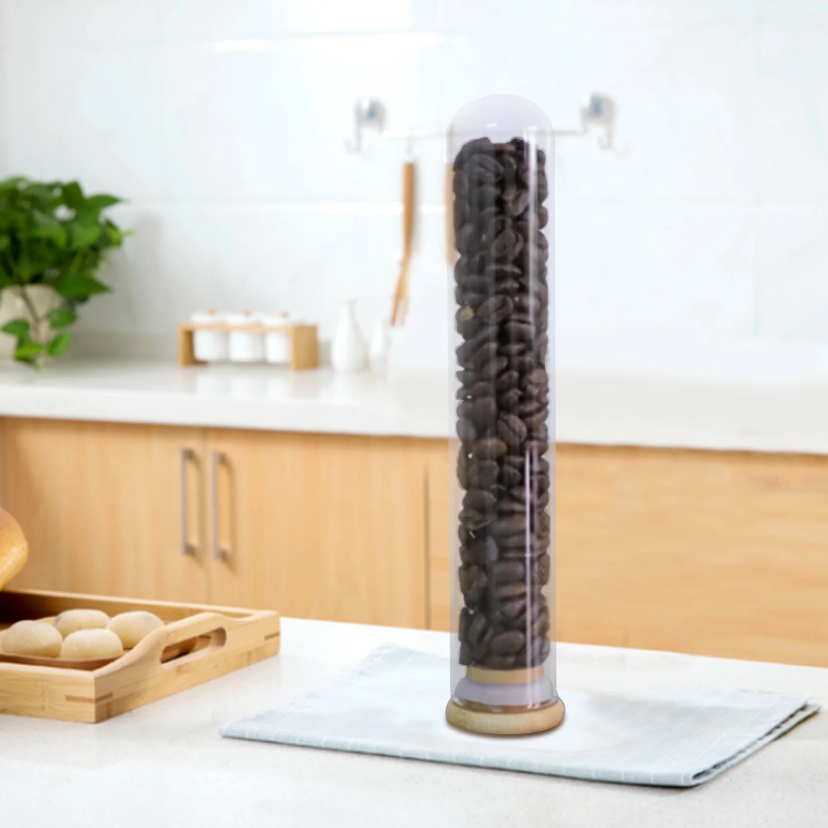 Customer Favorite Wooden Coffee Beans Tea Display Rack Stand Glass Test Tube Sealed Storage Decorative Ornaments Cereals Caniste