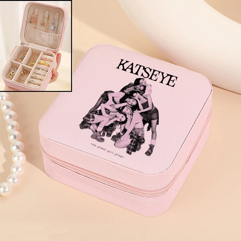 Caja de Almacenamiento de Joyas K POP KATSEYE de Moda para Mujer, Caja de Joyería con Diseño de Anime y Dibujos Animados, Bonita Caja de Almacenamiento de Anillos y Pendientes para Mujer, Regalos