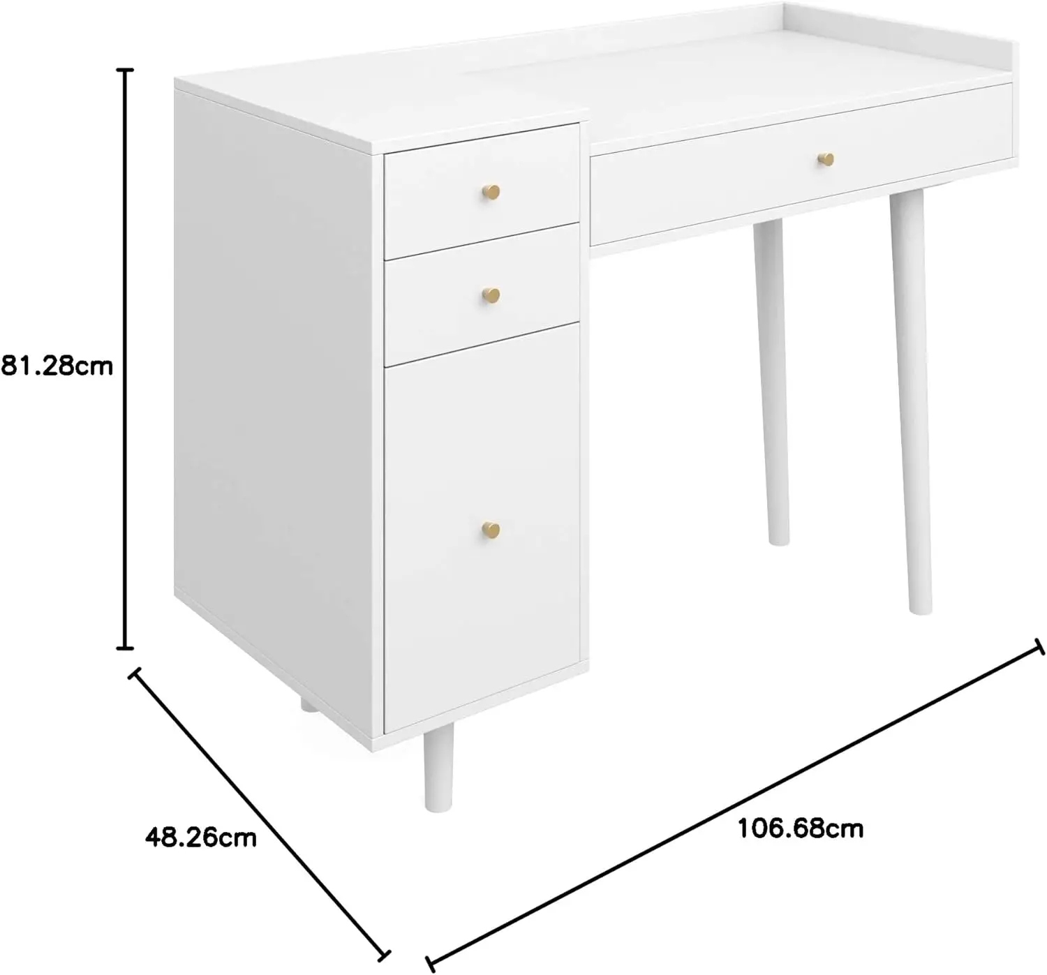 Nathan James-Bureau de maquillage ou table en spanity, 4 portes de proximité et boutons d'accent en laiton, bois blanc