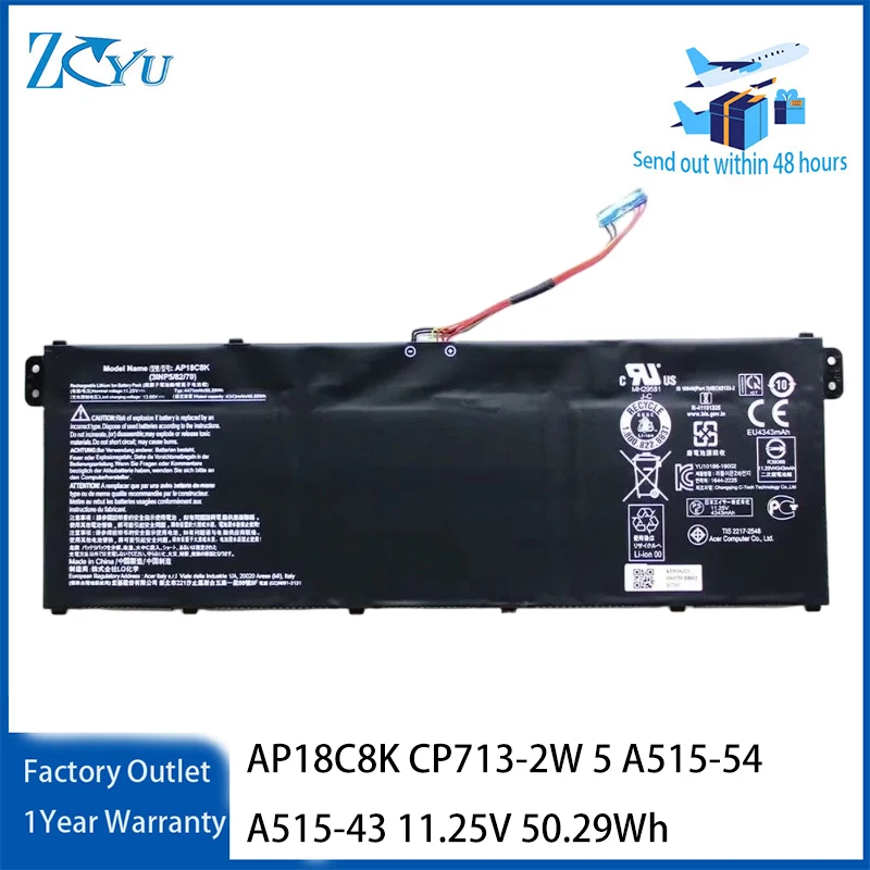 

AP18C8K Notebook Battery for Acer Chromebook Aspire Spin CP713-2W 5 slim A515-54 A515-43 11.25V 50.29Wh