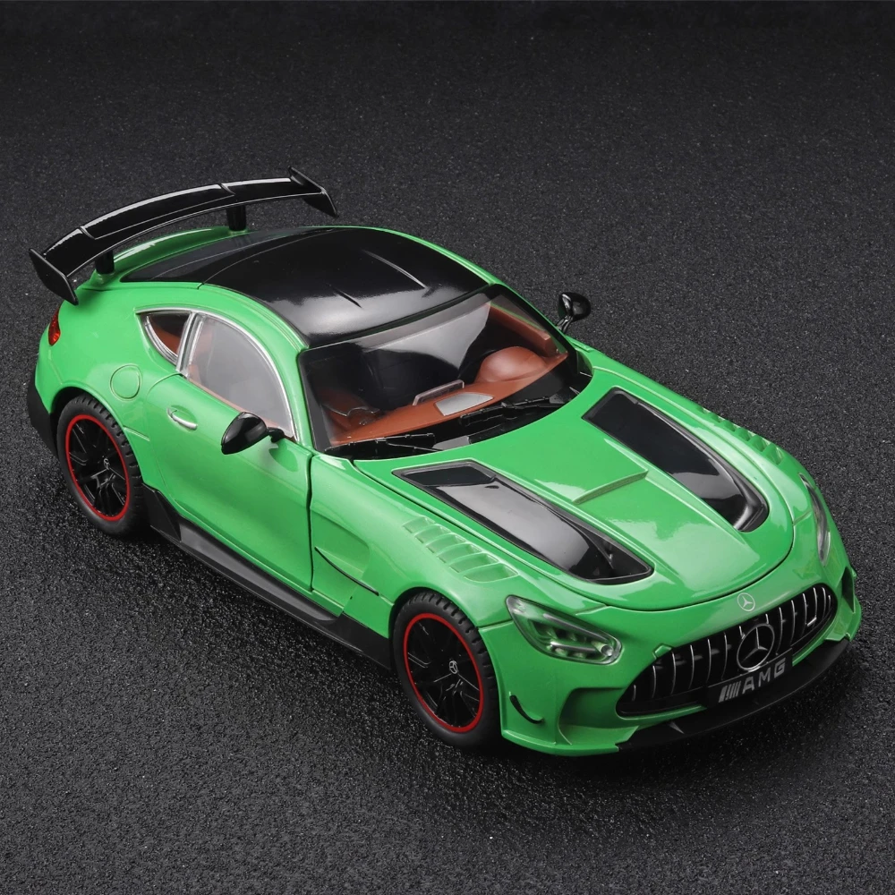 

1:18 масштаб Benz GT-R, литая под давлением модель спортивного автомобиля из сплава, металлические кузовные двери, открытые автомобили, подсветка, музыкальные игрушки для детей, подарки