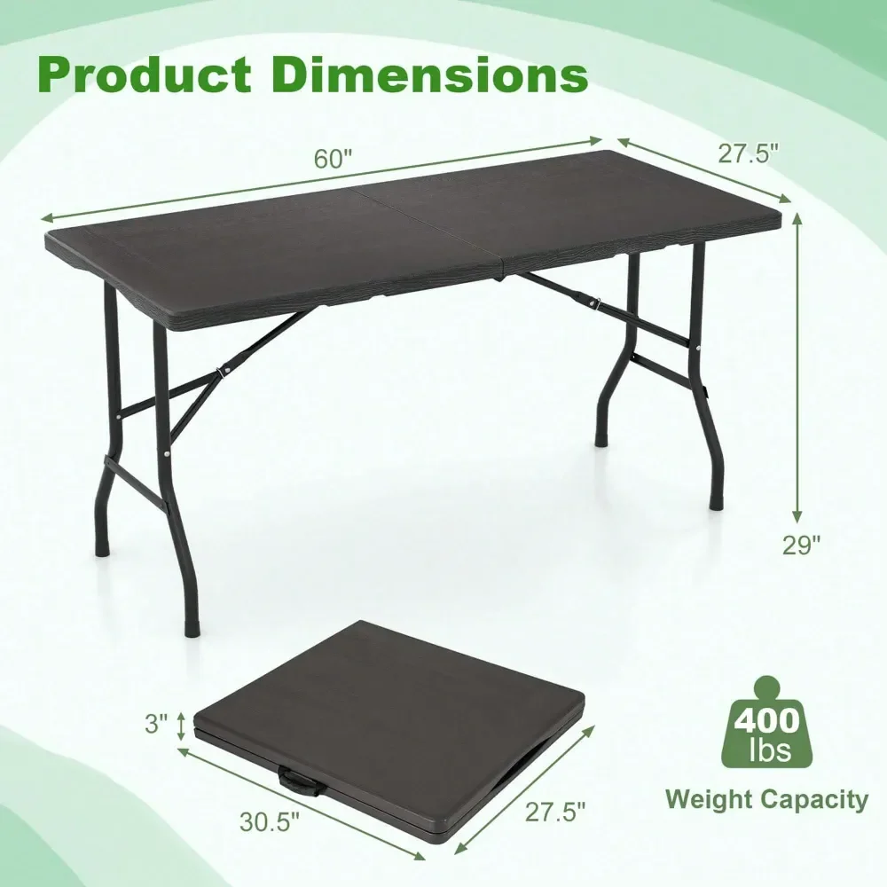 

5 Ft Folding Table Indoor Outdoor Foldable Plastic Table 46 Person Picnic Table