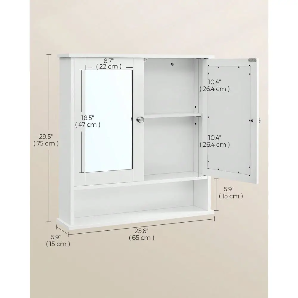 

Bathroom Cabinet With Mirror, Wall Cabinet With 2 Mirrored Doors, Adjustable Shelf, Open Compartment, Wall-Mounted, 5.9 X 25.6 X 29.5 Inches, White
