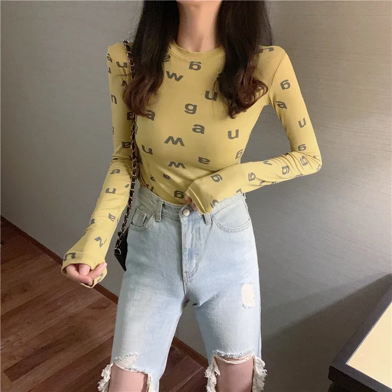 Meqeiss New Sexy Bodycon Long Sleeve T-shirt Tops for Woman 2022 Spring Summer Female Tee Designer Luxury Clothing Streetwear