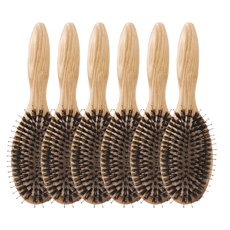 

Boar Bristle Hair Brush Women Detangle Wood HairBrush Custom Logo Hair Comb for Hair Curly Wholesale Barber Accessories 6pc/Box