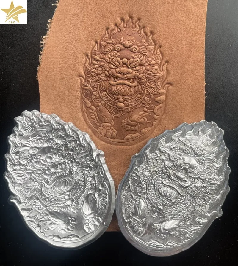 

Chinese Foo Dog Leather Embossing Stamp Mold 3D Guardian Lion Pattern Aluminum Alloy Mold Hydraulic Press Tool for Leathercraft