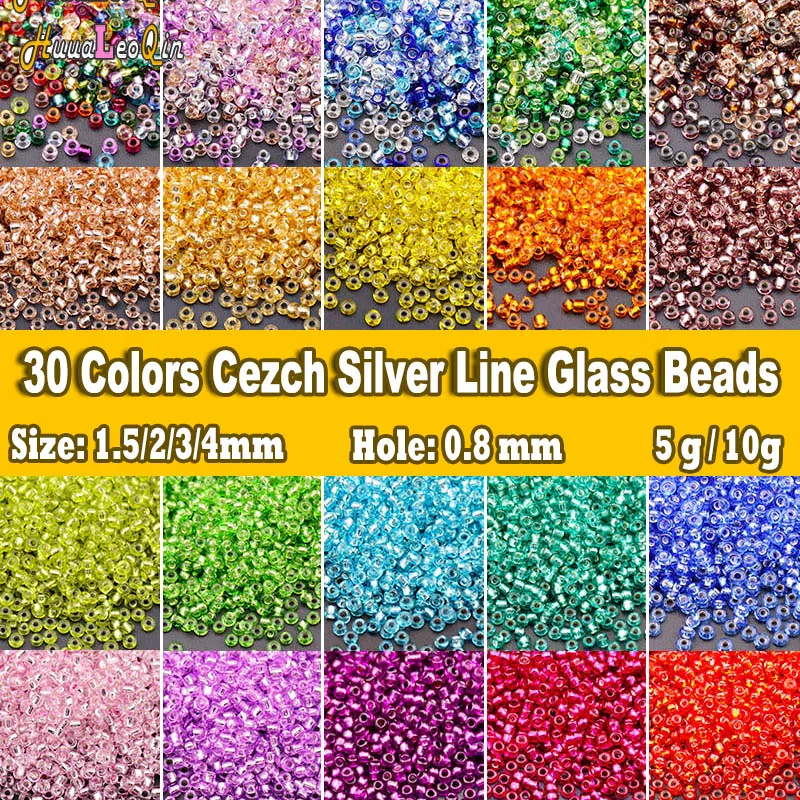 1.5mm 2mm 3mm 4mm 30 Colors Transparent Cezch Silver Line Glass Beads 15/0 12/0 Spacer Seed Beads for Jewelry Making DIY Sewing