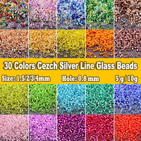 1.5mm 2mm 3mm 4mm 30 Colors Transparent Cezch Silver Line Glass Beads 15/0 12/0 Spacer Seed Beads for Jewelry Making DIY Sewing