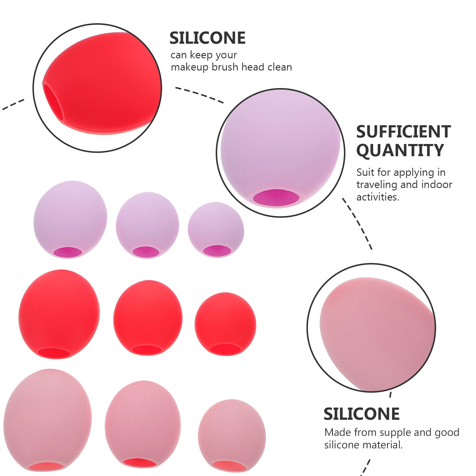 

9pcs Makeup Brush Covers Silicone Dustproof Travel Protectors Different Colors Shape Keeper