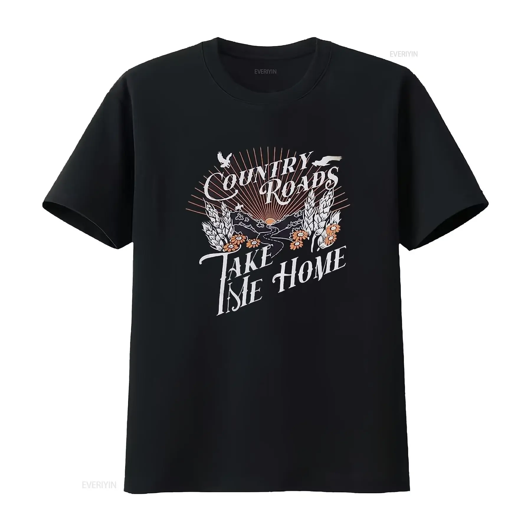 Country Roads Take Me Home T Shirt Womens Music Vintage  Top vintage Washed Soft fashion Stretched homme Stylish Casual
