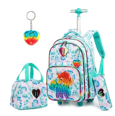 17 Inch Rolling Luggage Bag for boys Rolling Backpack for Girls Kids Backpack with Wheels Roller Backpack with Wheels For Girls