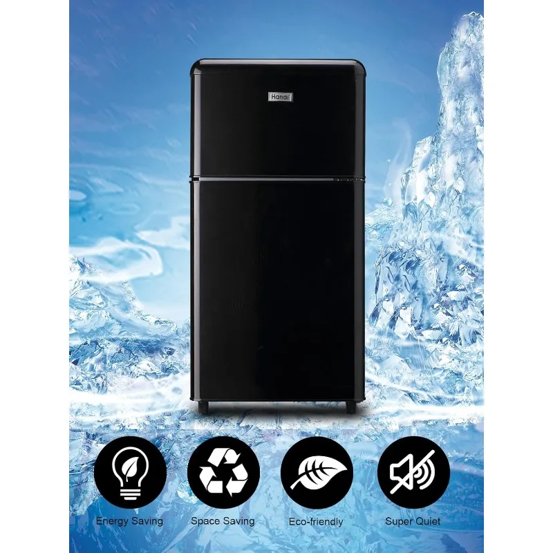 ثلاجة WANAI المدمجة 3.5 قدم مكعب، ثلاجة صغيرة ريترو مع فريزر، ثلاجة صغيرة ببابين مع 7 أوضاع لدرجة الحرارة، أضواء LED، أسود #6