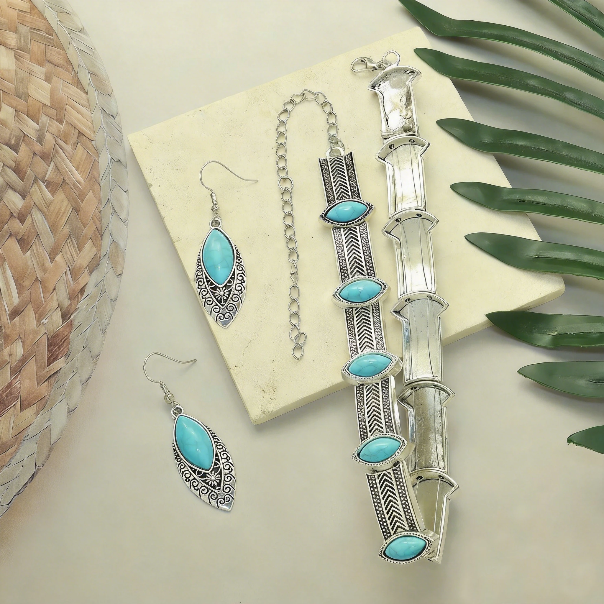 2Pcs Turquoise Western Chokers - Ethnic Chic Fashion ulasan dan harga