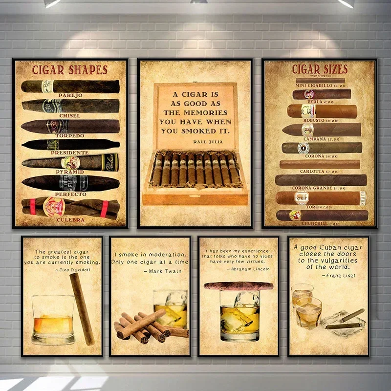 Póster Retro Vintage de conocimiento de whisky y cigarro, decoración de Bar, Pub, cafetería, tabaco, estética minimalista, pintura en lienzo, decoración del hogar