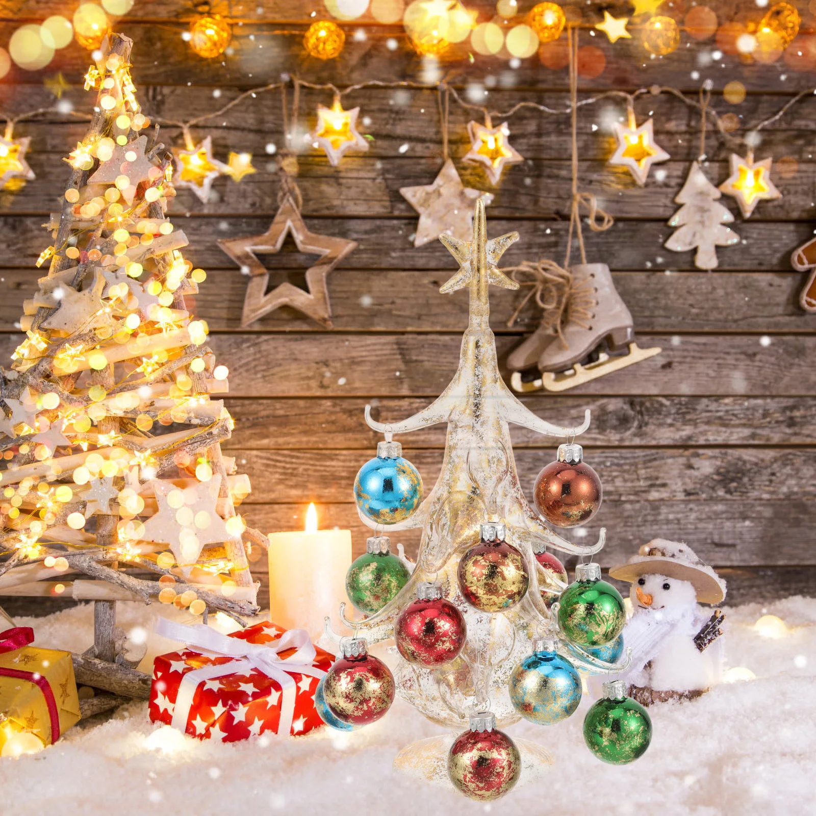 Christmas Tree Glass Desktop Ornament Small Xmas Party Decoration Tabletop Christmas Holiday Supplies Xmas Holiday Trees