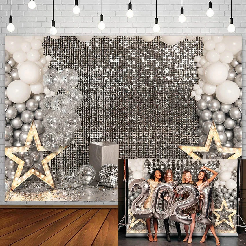Club Birthday Party Decor Photography Background Photo Studio (Not Really Sequin) Disco Backdrop Silver Glitter Image Printing