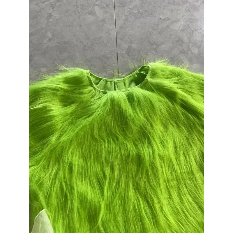 Christmas Green Fur Santa Claus Monster Cosplay Costume Unisex Xmas Halloween Carnival Party Men Roleplaying MN9