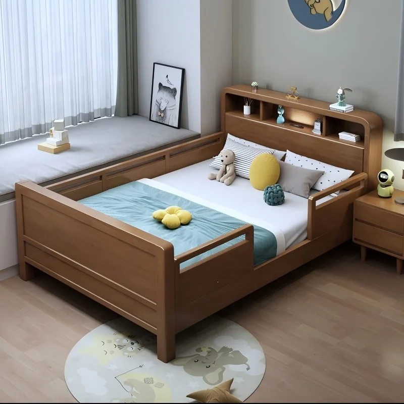 Solid wood bed with guardrail, anti-drop, modern minimalism