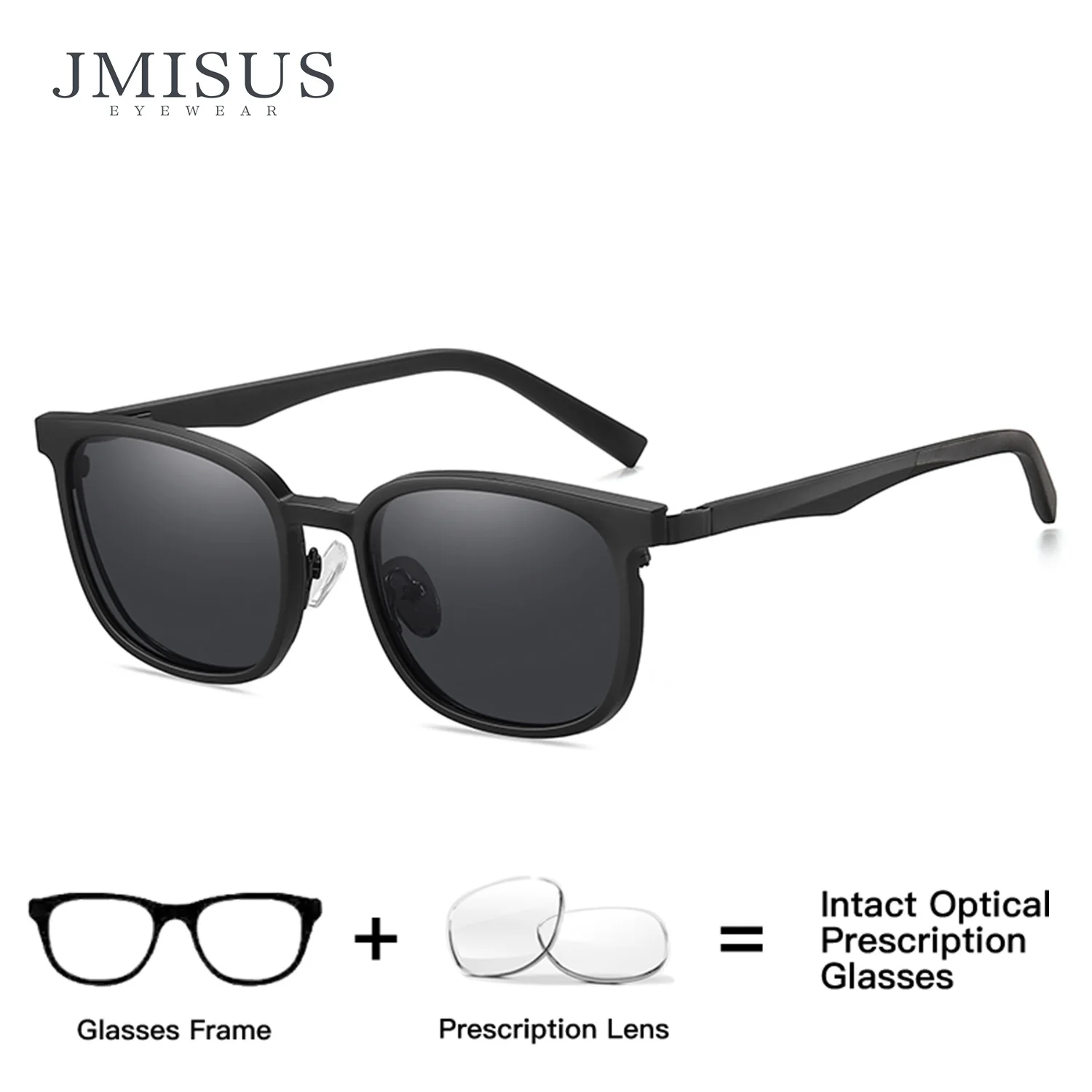 

JMISUS Custom Clip on Polarized Sunglasses Ultralight Metal Blue Light Filter Square Multifocal Prescription Eyeglasses