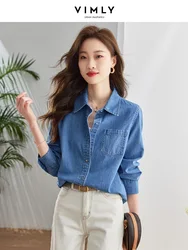 Vimly Vintage Cotton 100% Washed Denim Shirt Women 2024 Spring Fashion Casual Loose Long Sleeve Button Down Shirts & Blouses