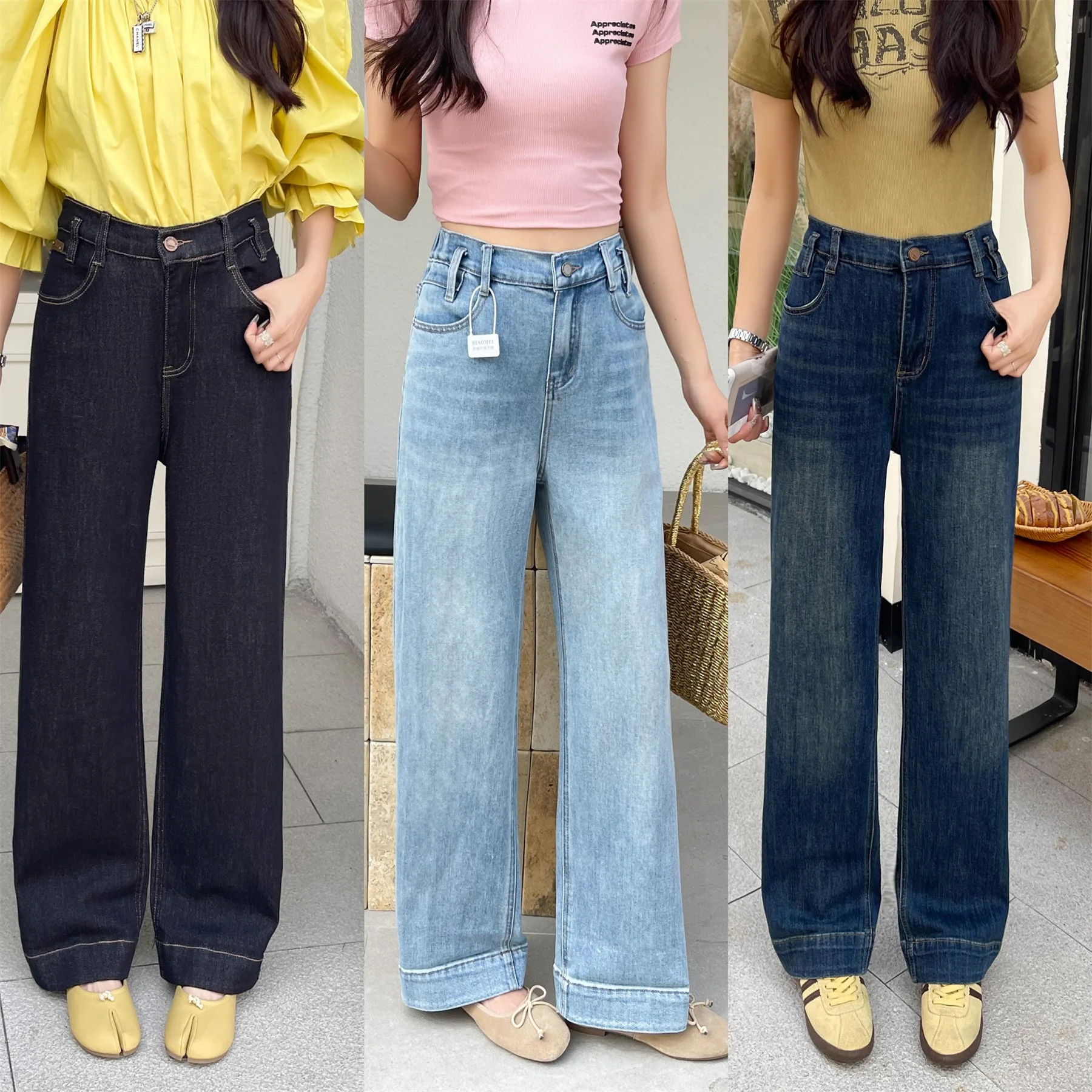 2026 Spring Autumn Plus Size Straight Jeans High Waist Elastic Waist Slim Versatile Casual Pants Curvy Ladies 8660 view 3