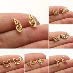 Shuangshuo 2023 Trend Stainless Steel Earrings Bohemian Delicate Symmetrical Butterfly Stud Earrings for Women Jewelry Best Gift