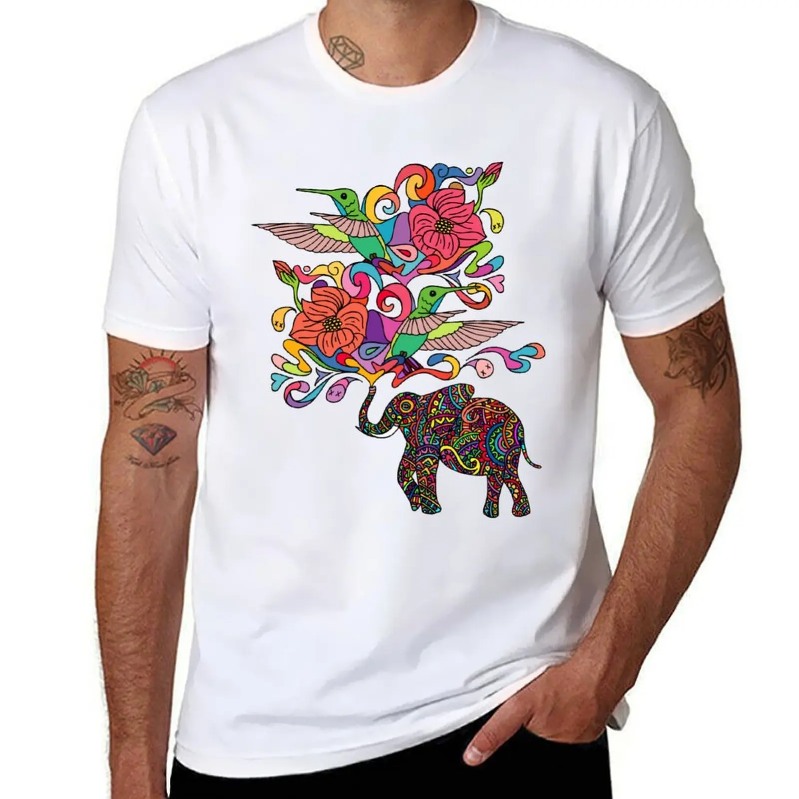 

Lucky Elephant & Hummingbirds T-Shirt t shirt for man t shirts cotton 100% funny t shirts dark humor T-Shirt