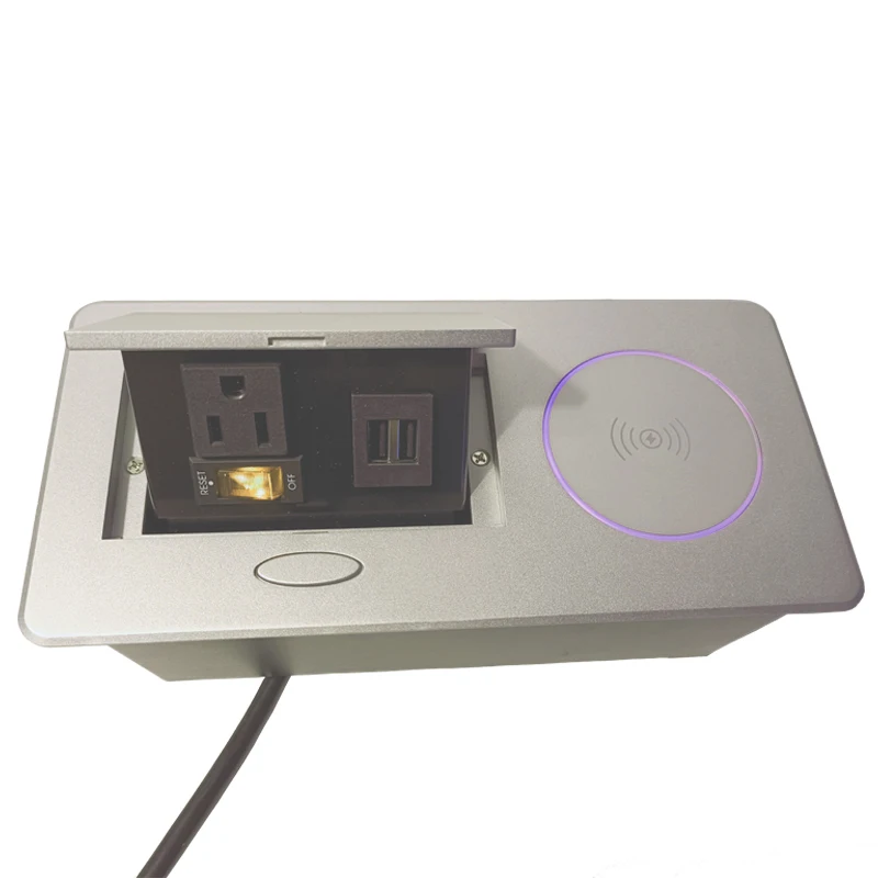 

Wireless Charging Desktop Module Socket Hidden Furniture Table Power Outlet In UK US EU AU & SA Plug Standards Aluminum Material