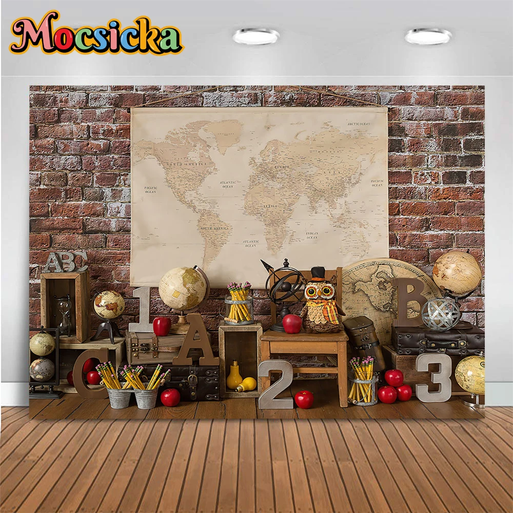 Toile de fond de photographie de thème d'anniversaire de magicien magique, fond de fête de retour à l'école, mur de briques rouges, décor de carte, bannière pour enfants, gâteau Smash