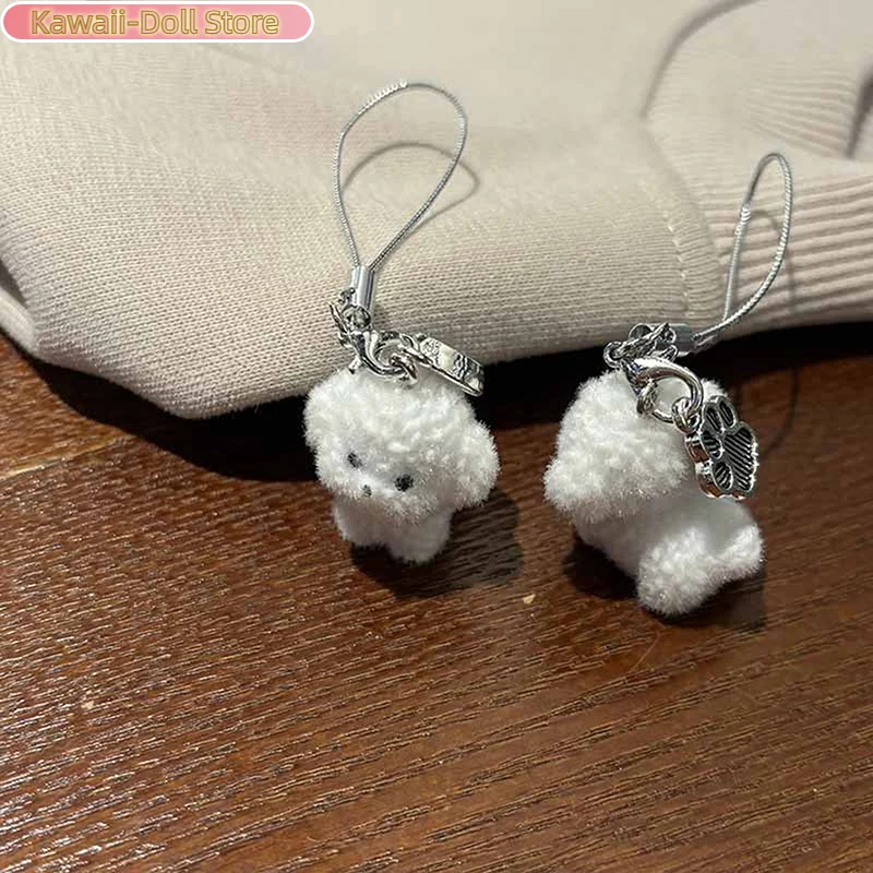 1 stks stroomden hars hond puppy sleutelhanger 3D kleine pluche dier hanger rugzak auto sleutelhangers charmes hangt