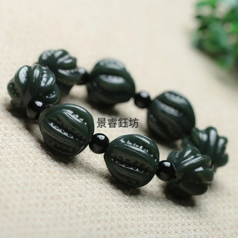 

Men's Hand-Strung Xinjiang Hetian Jade Qing Jade Walnut Bracelet Harmonious Homophonic Disaster Escape Play Men's Bracelet