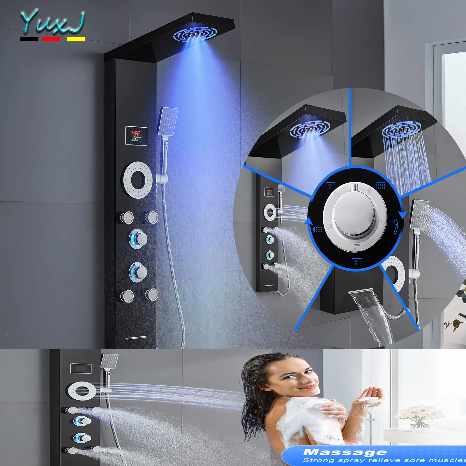 

LED Shower set Panel Tower System, Bathroom Shower Tower with 3 Body Massage Jets, Shower Column Wall Mounted New Shower set