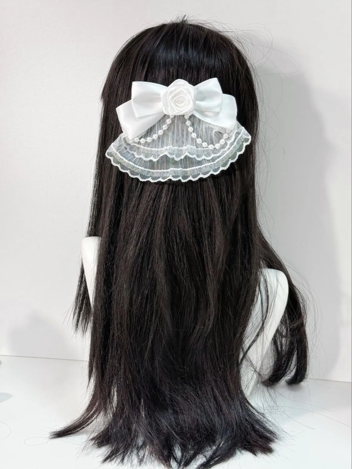 Subculture 흰색 레이스 메쉬 원사 활 머리 클립 달콤한 로리타 소녀 프랑스어 진주 장미 빈티지 머리핀 모자를 쓰고 있죠 헤어 액세서리