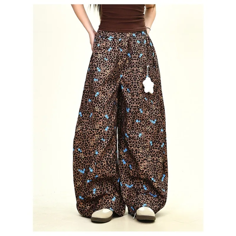 ワイドレッグパンツ ゆったり セール レディース服 レオパード柄 ハイストリート 女性 秋 2025 新作 アメリカンレトロ レディース