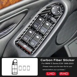 For BMW 5 Series E39 1998-2003 Soft Carbon Fiber Door Window Lifter Switch Button Cover Trim Interior Replacement Accessories