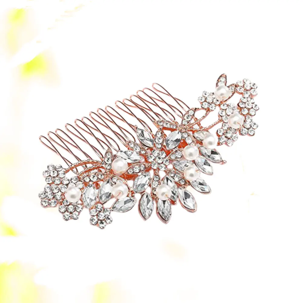 

1pc Pearl Side Comb Elegant Bridal Hairpin Rhinestone Wedding Headdress Delicate Accessories For Women Banquet Dance Rose Gold