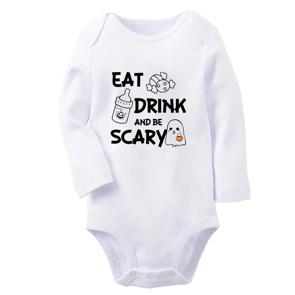 Eat Drink And Be Scary Fun Halloween Graphic Baby Bodysuit Cute Boys Girls Rompers Infant Long Sleeves Jumpsuit Newborn Clothes