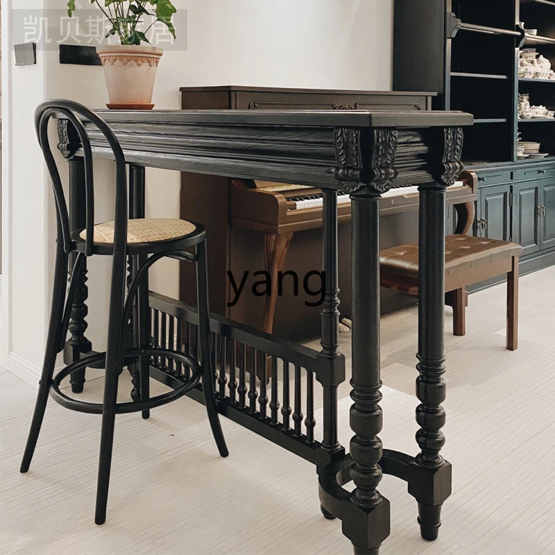 Yjq Black Knight Console Vintage Bar Wine Table Workbench Display Stand Solid Wood Table Customization