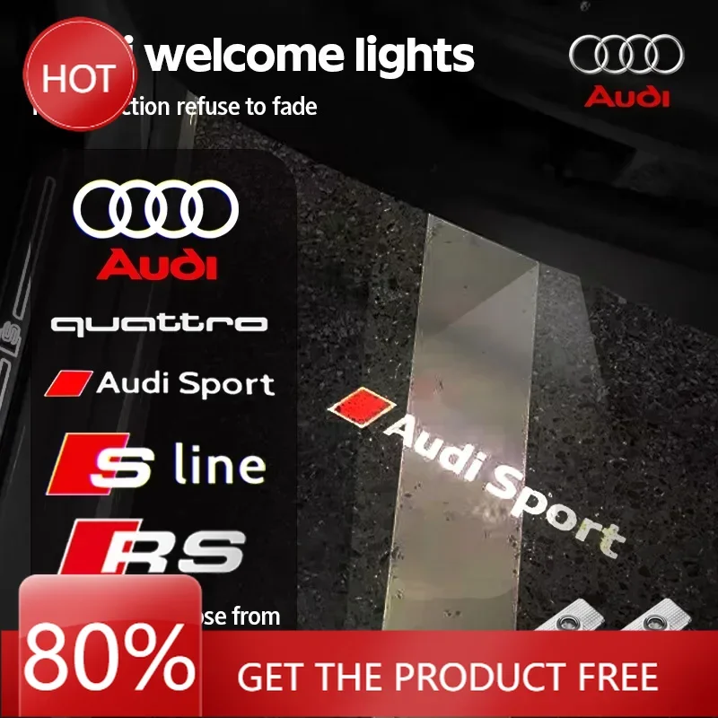 

2025 2-светодиодная лампа для проектора двери автомобиля с логотипом для Audi Sline Quattro Q7 Q5 Q3 A3 8P 8V A4 B6 B7 B8 B9 A5 A6 C5 C6 C7 C8